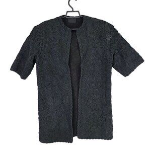 Womens Lee Herman Black Textured Open Front Jacket Swirl Pattern Short Sleeves M